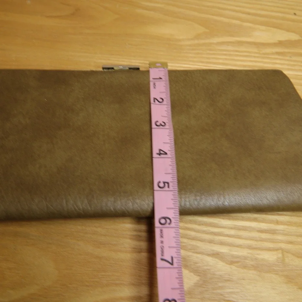 Vintage Western Brown Faux Leather Envelope Clutch Bag Silver Tone Clasp 13 Inch